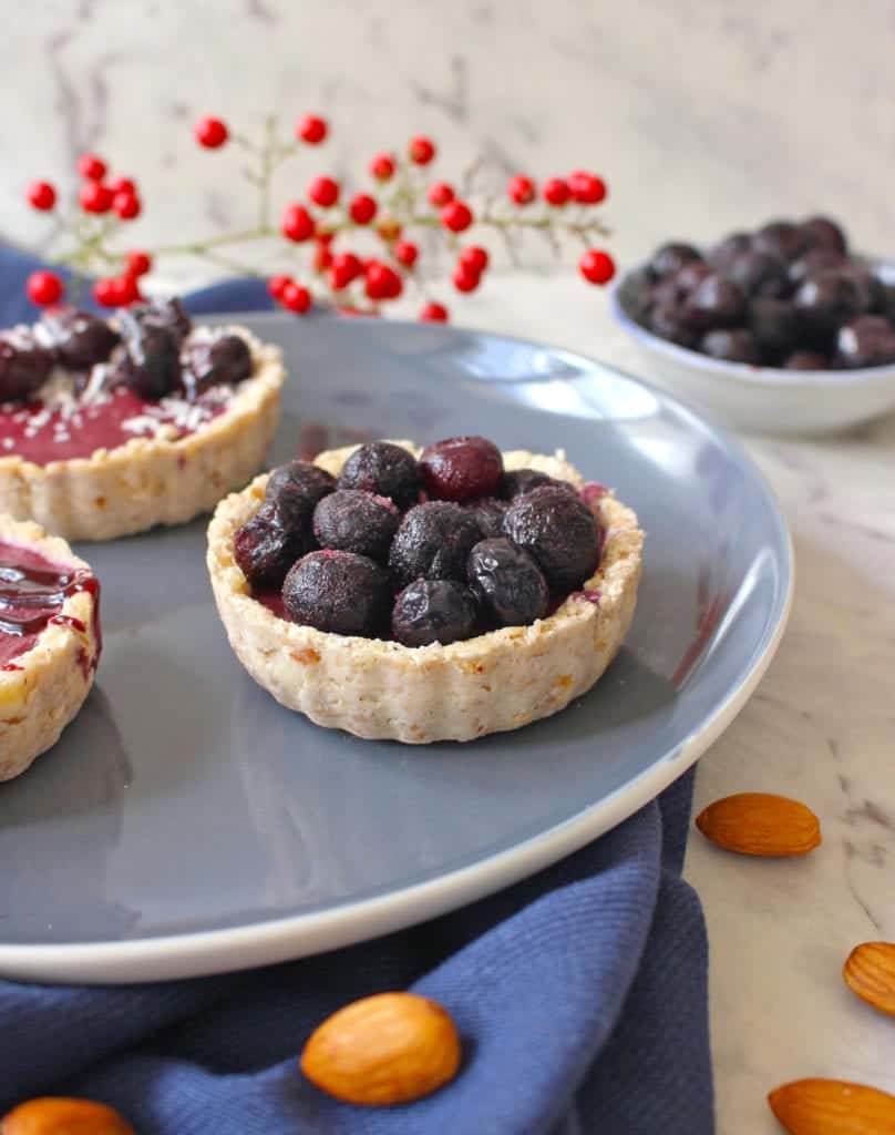 Tartlet topped with frozen blueberries