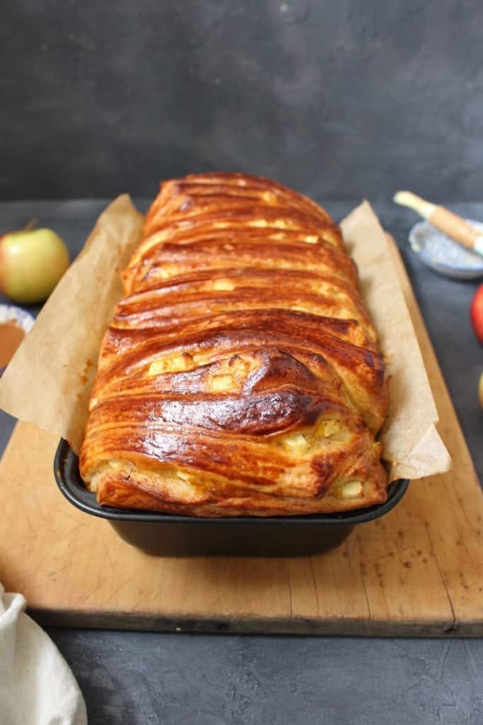 Bread in the Loaf Pan over a cutting board