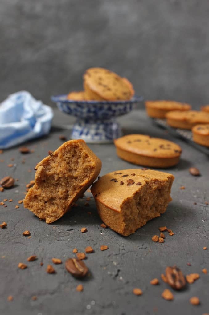 One financier sliced in half - crumb shot