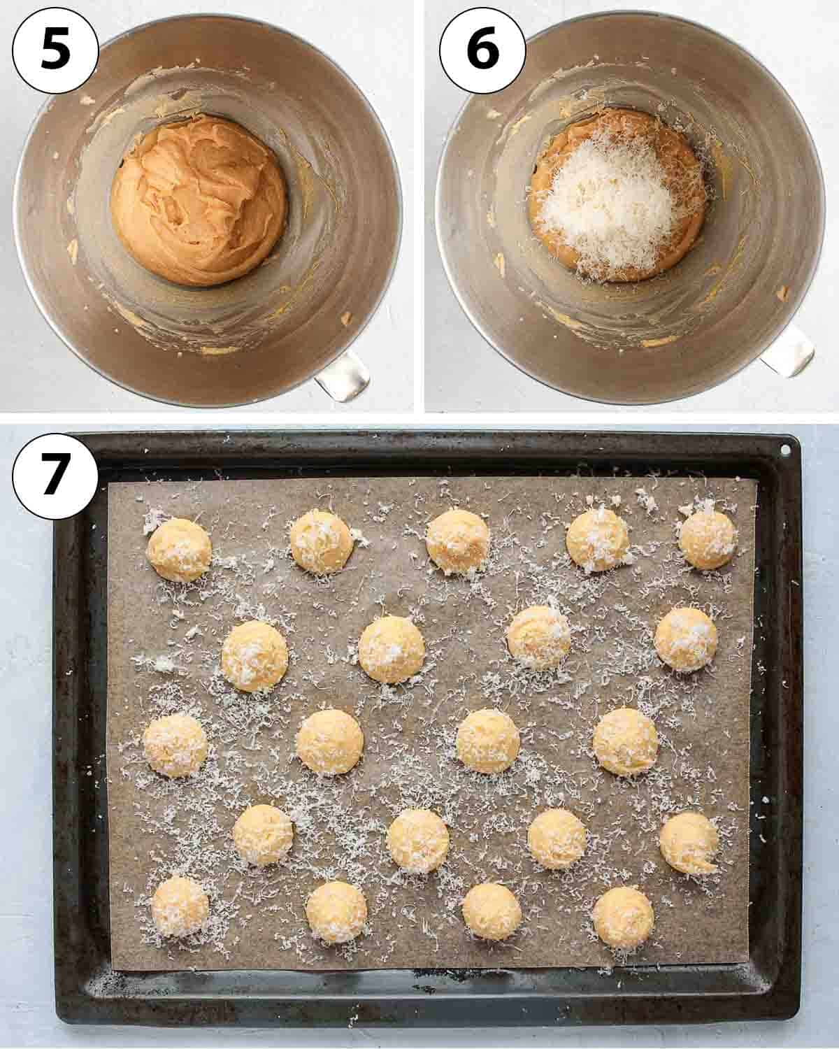 Process Shot Collage: adding the cheese and piping the choux on a baking tray.