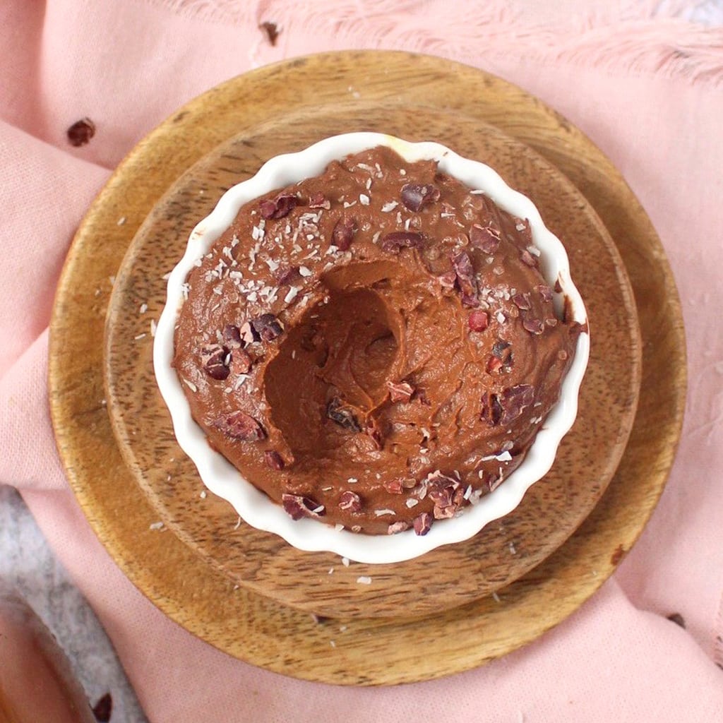 Chocolate Avocado Mousse in a small white bowl from above