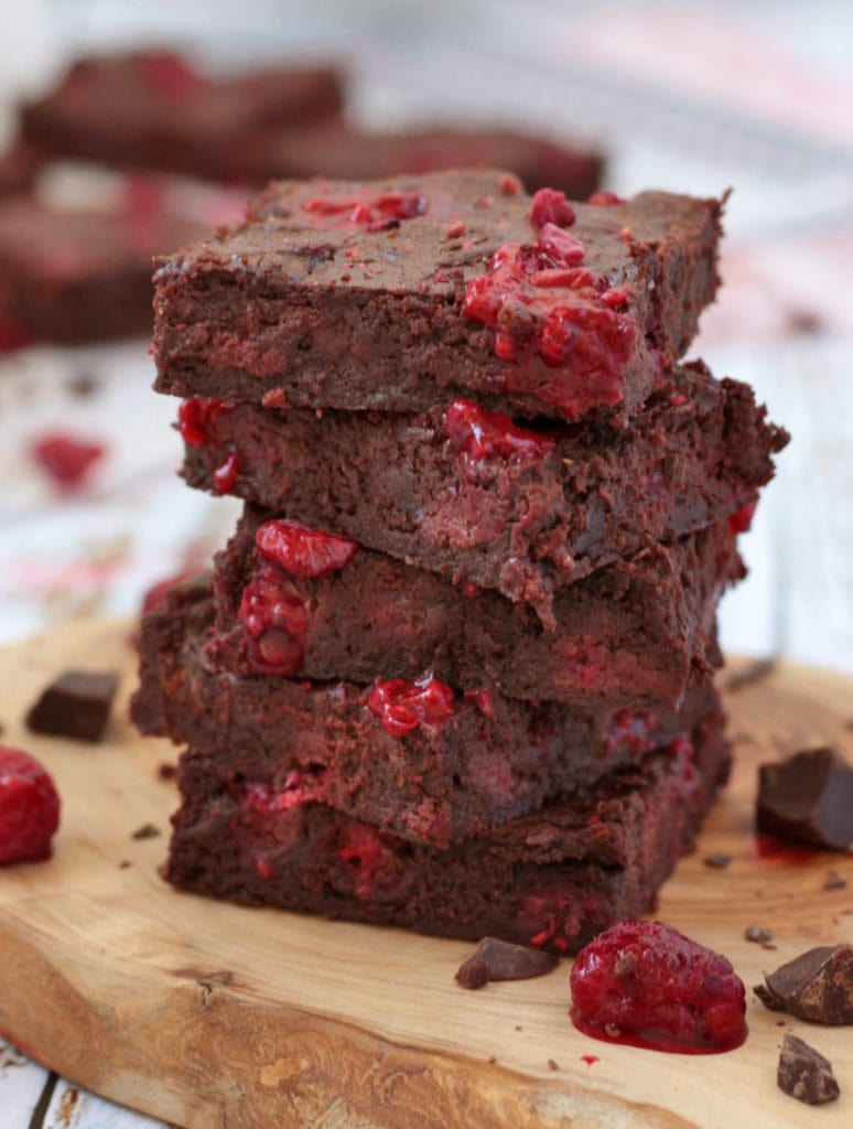 Close up on a Stack of Raspberry Brownies