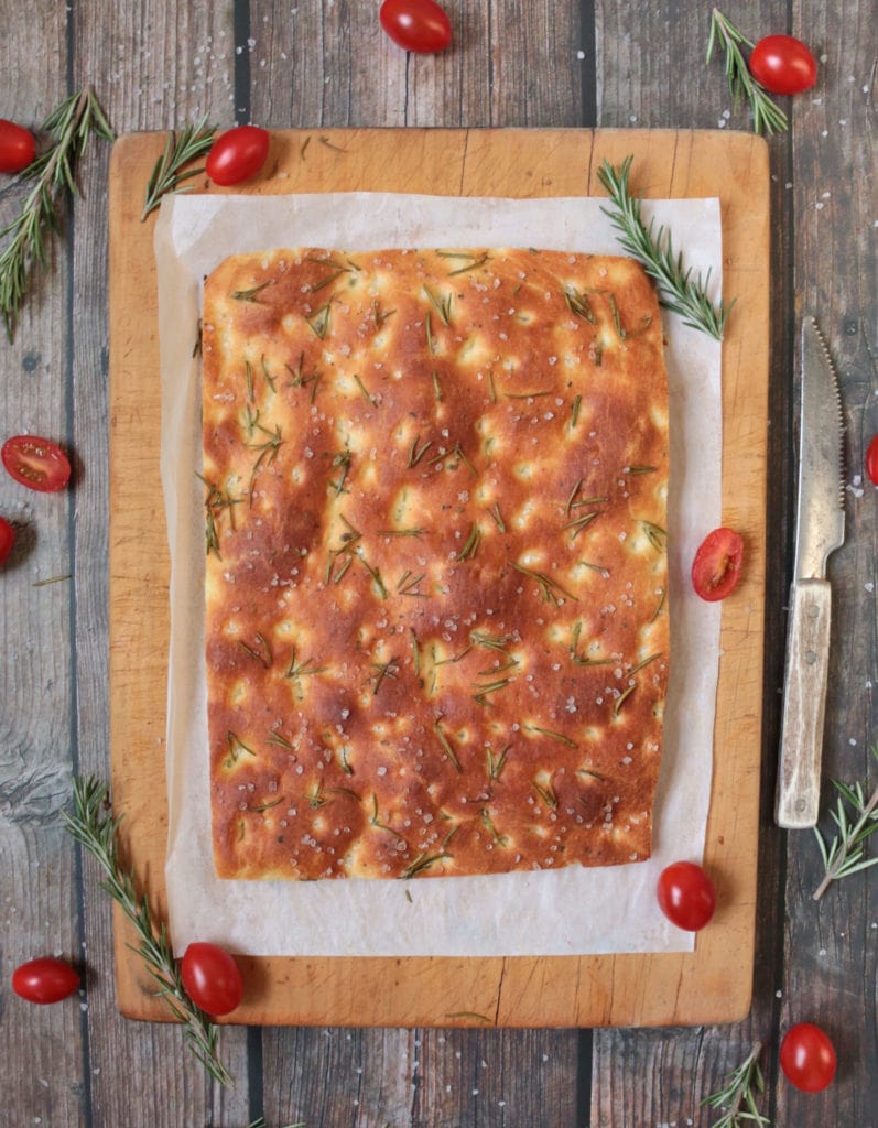 Focaccia Out of the Oven from above.