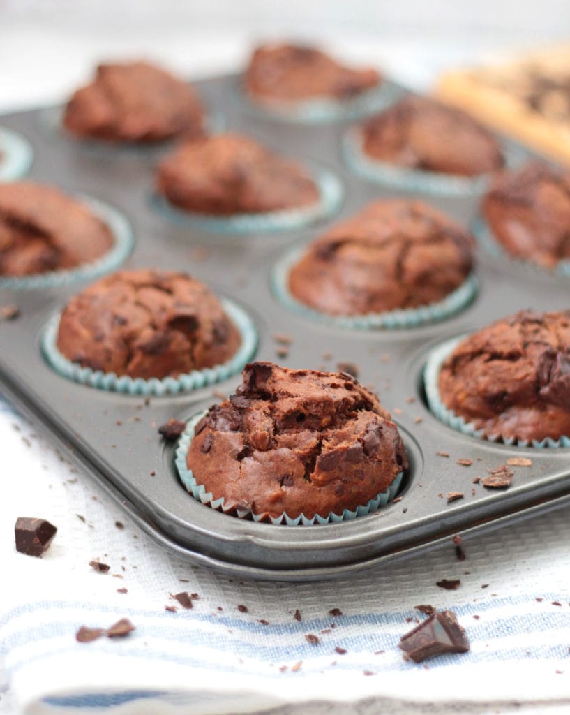 Chocolate Zucchini Muffins in the tin