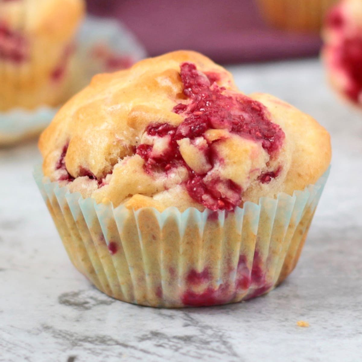 Close up on one raspberry muffin