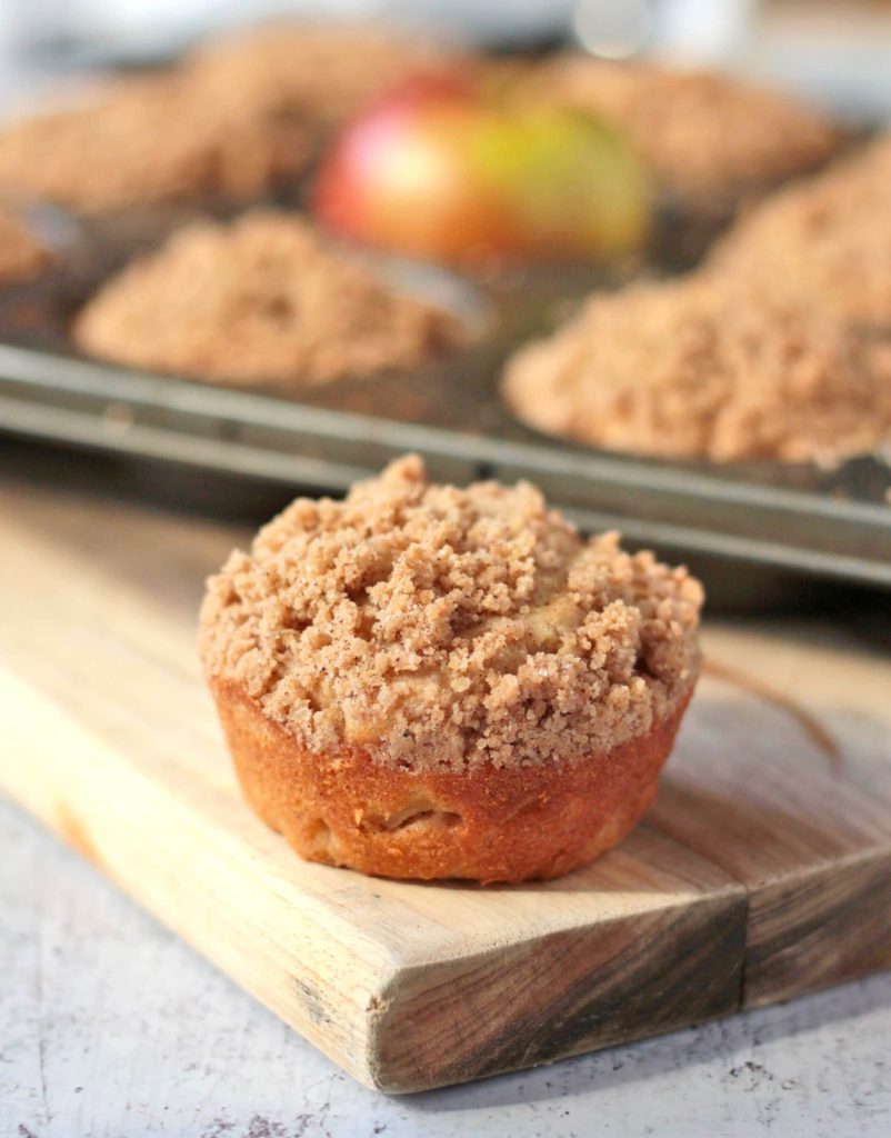 Apple Coffee Cake muffin on a cutting board