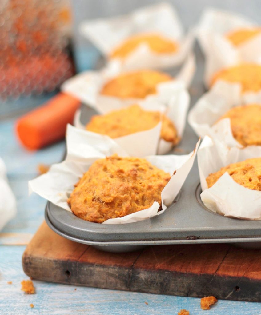 Close up on a cake inside the muffin pan.