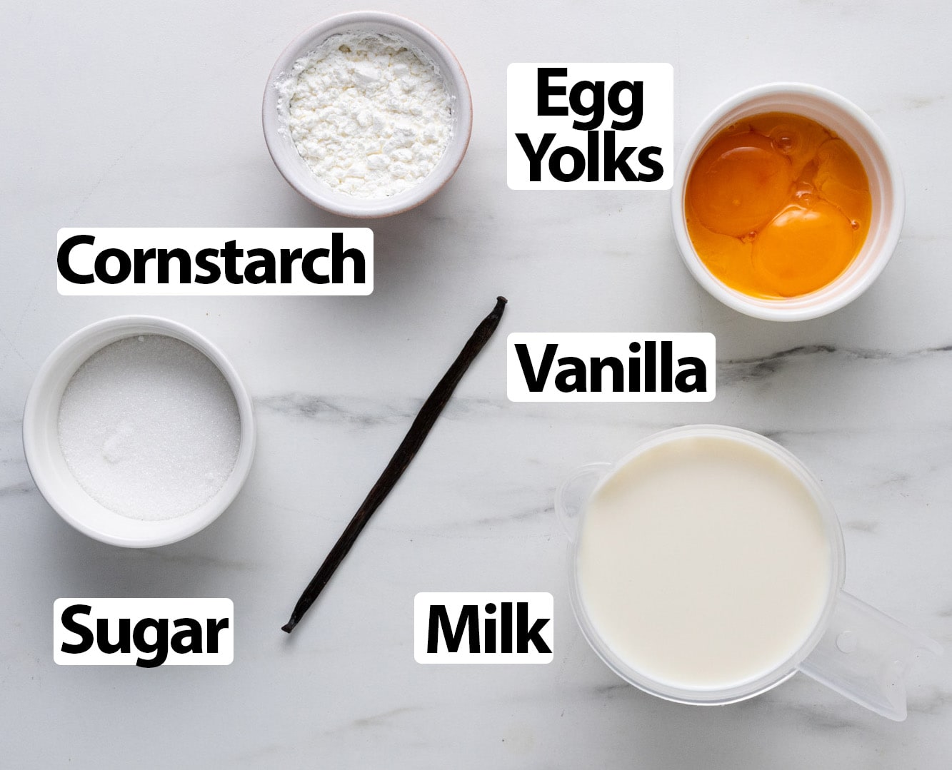 Ingredients on a marble surface.