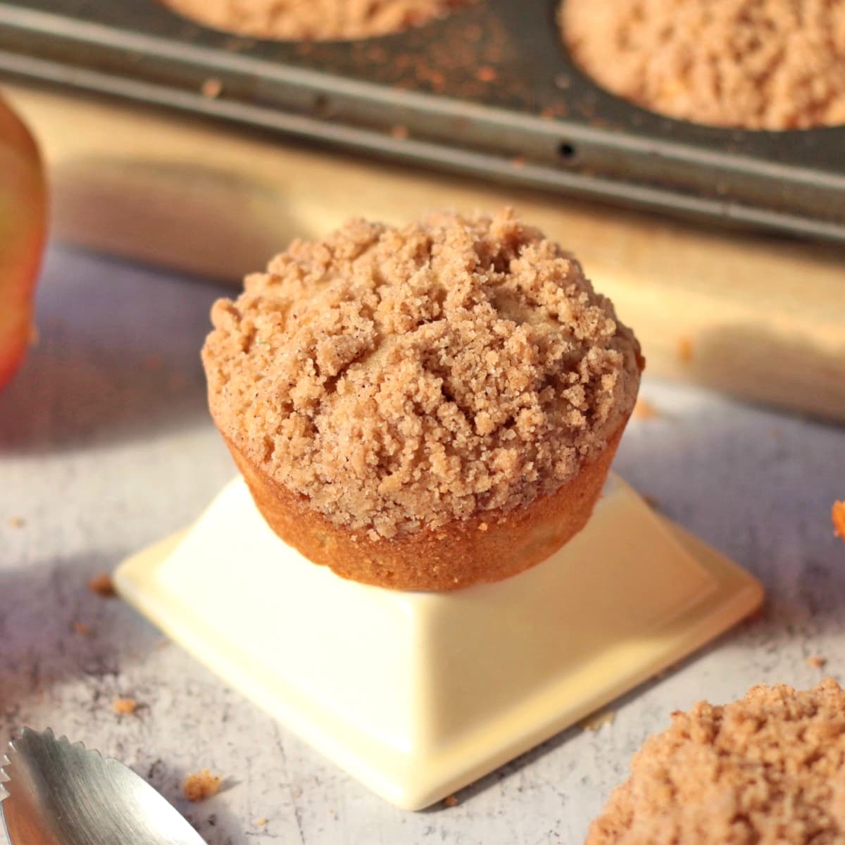 One muffin on a white bowl