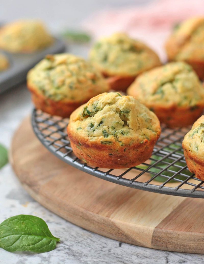 Spinach Muffins on a cooling rack.