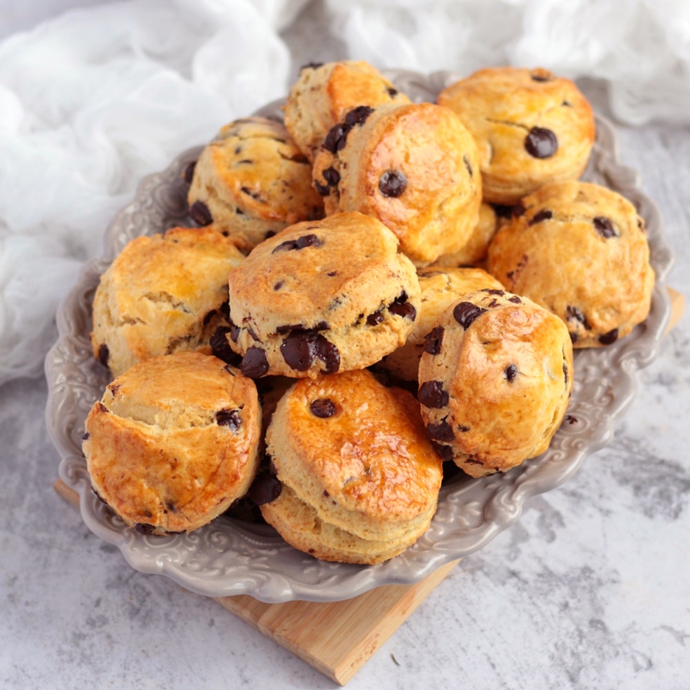Scones on a grey serving plate