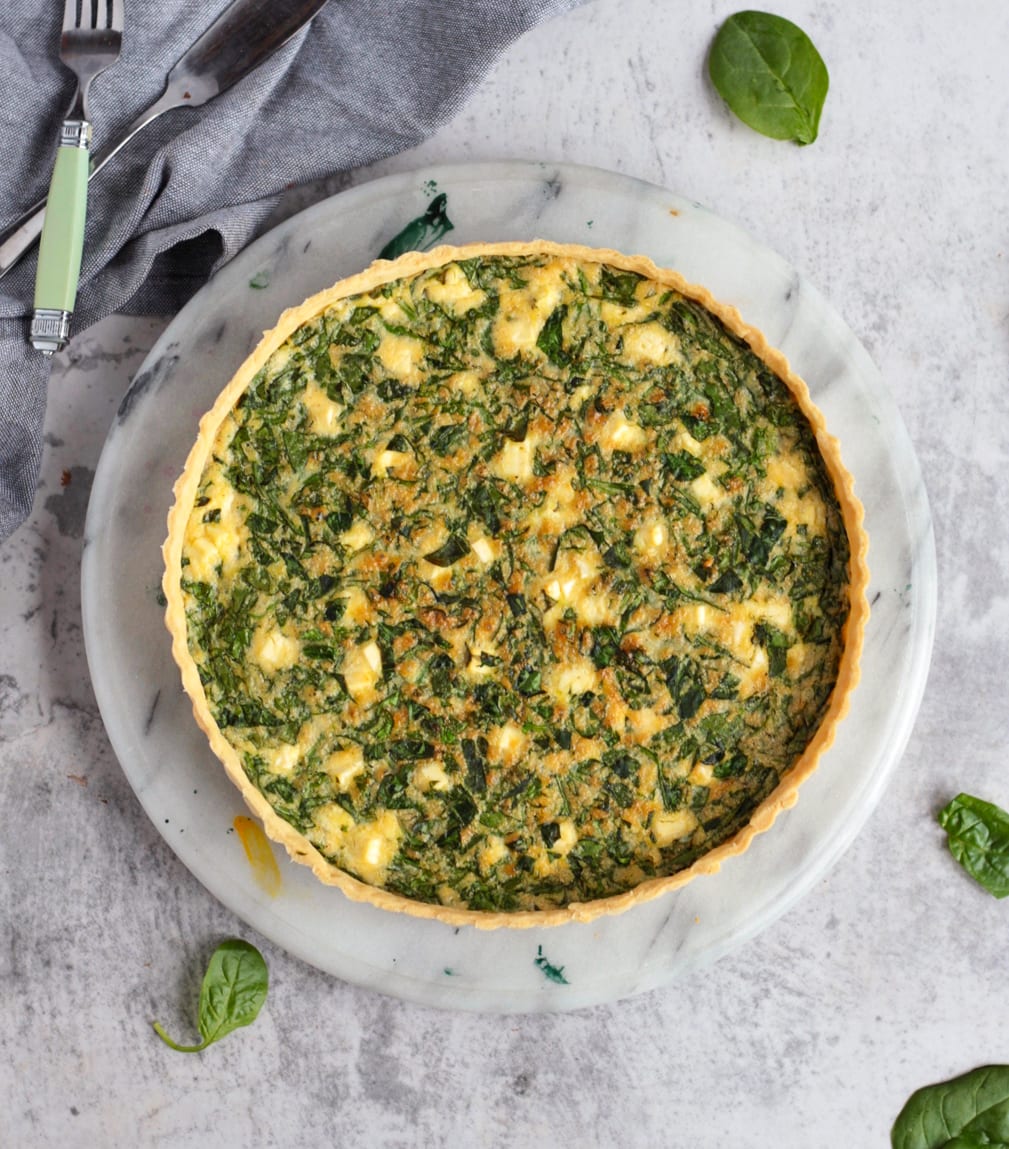 Quiche from above on a Marble Board.