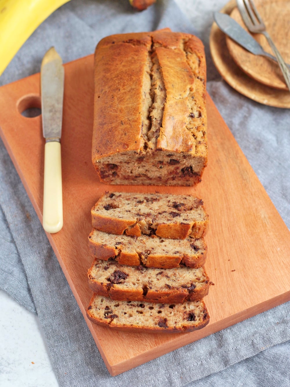 Sweet Bread on a wooden board with a knife
