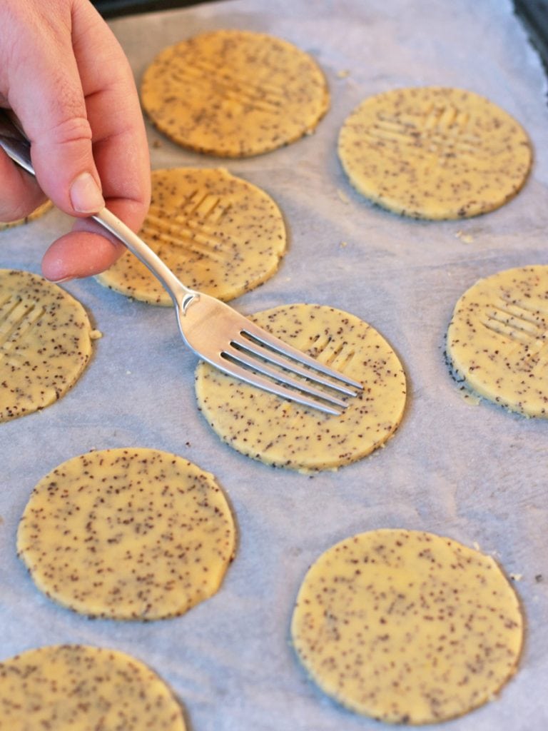 Pressing a fork on the shortbread to create the pattern