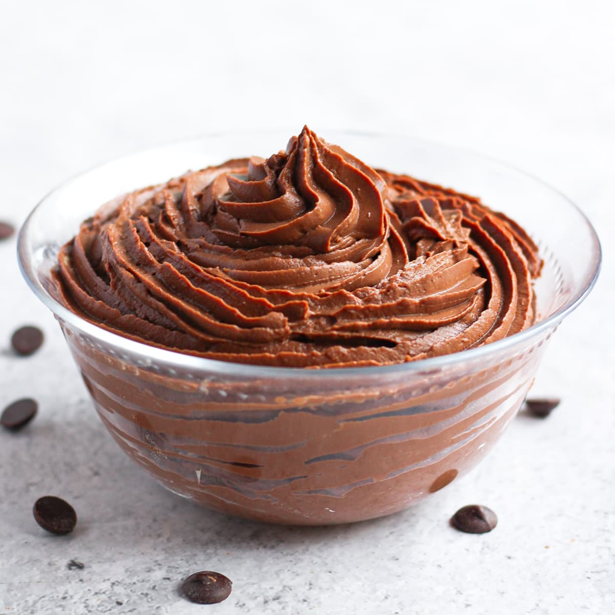 Chocolate pastry Cream in a glass bowl.