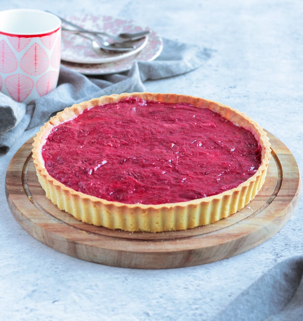 Rhubarb Pie on a wooden board