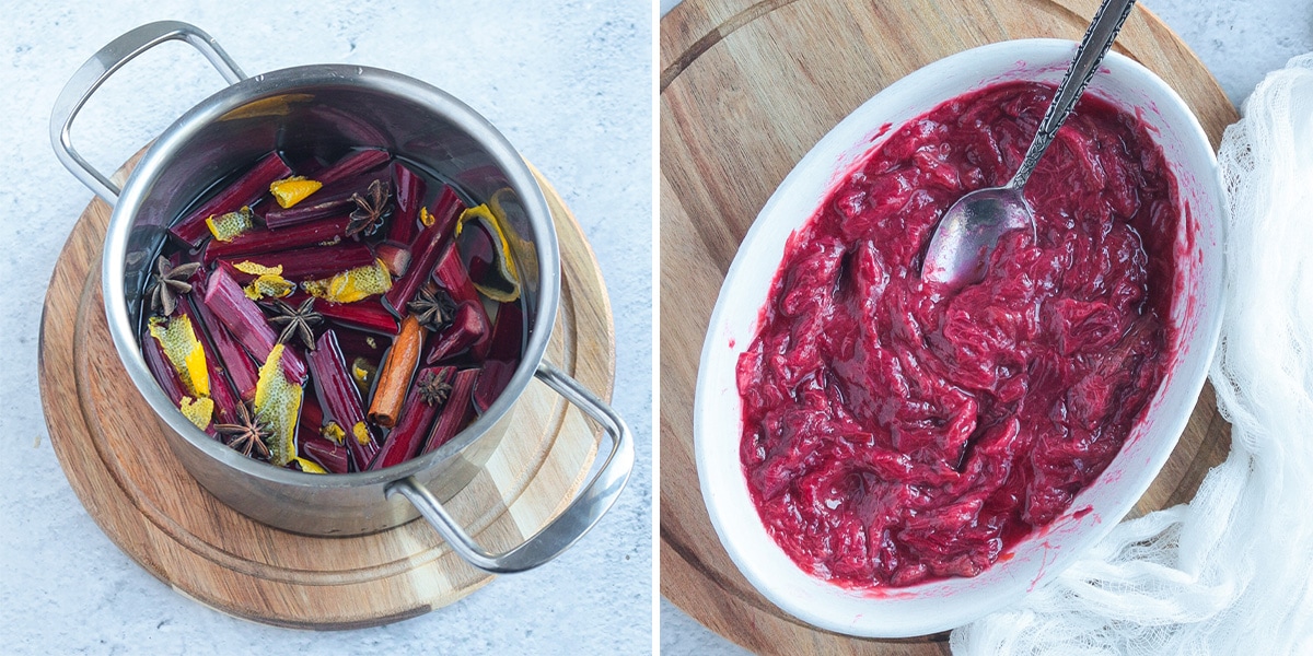 Preparing the Stewed Rhubarb in a pot