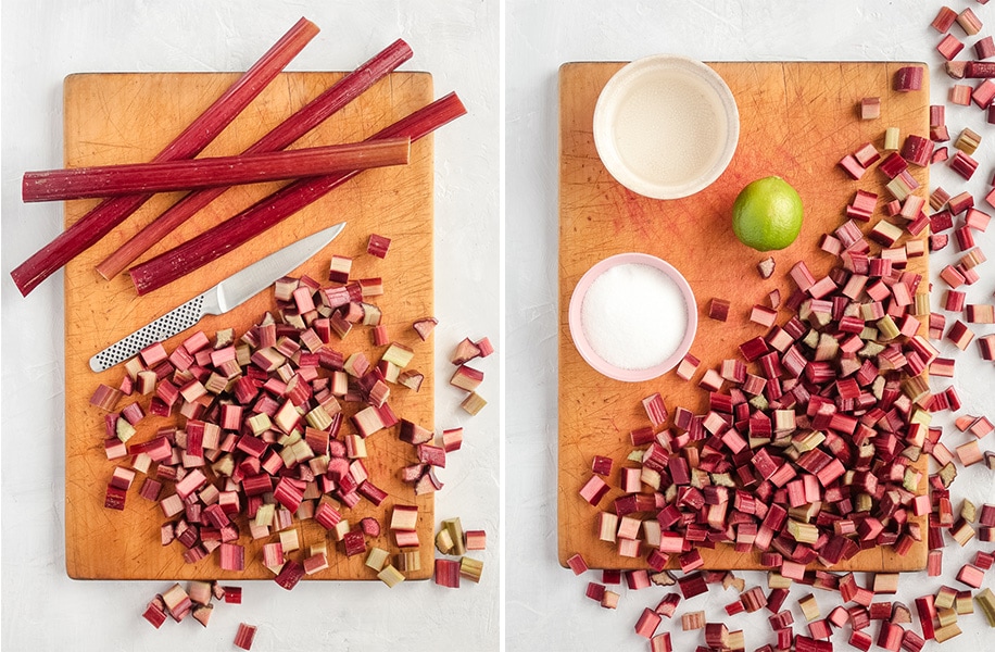 Slicing the Rhubarb and preparing the ingredients