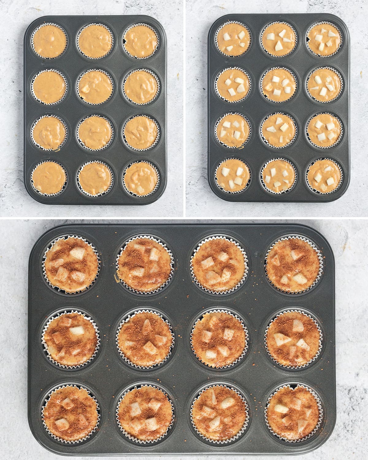 Process Shot: muffins in the tray with toppings