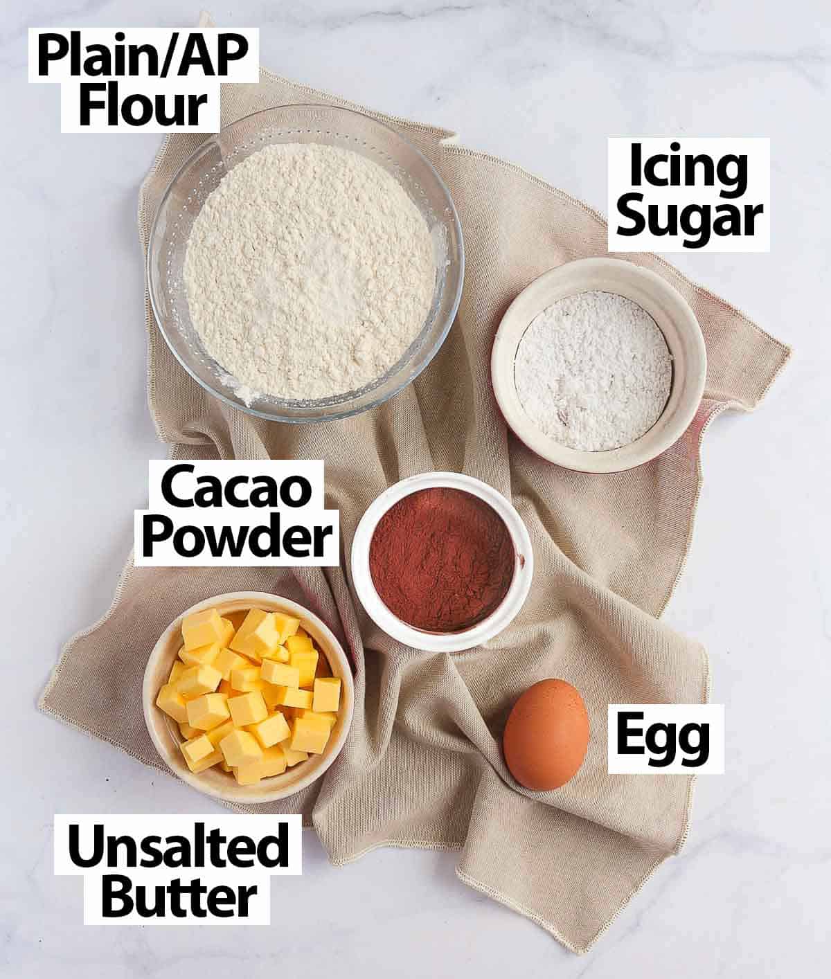 Ingredients placed on a beige napkin.