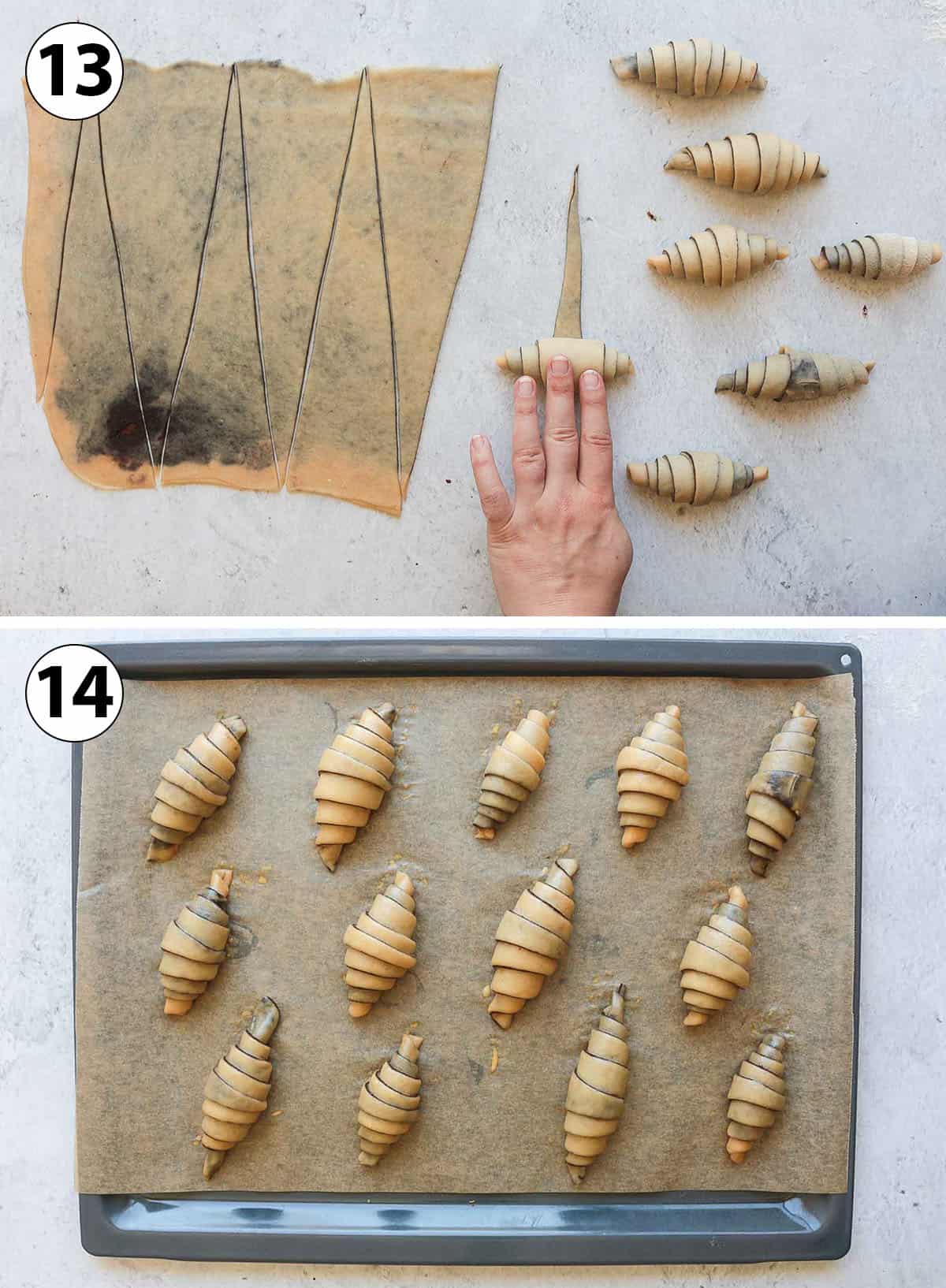 Process Shot Collage: rolling the pastries into crescents.