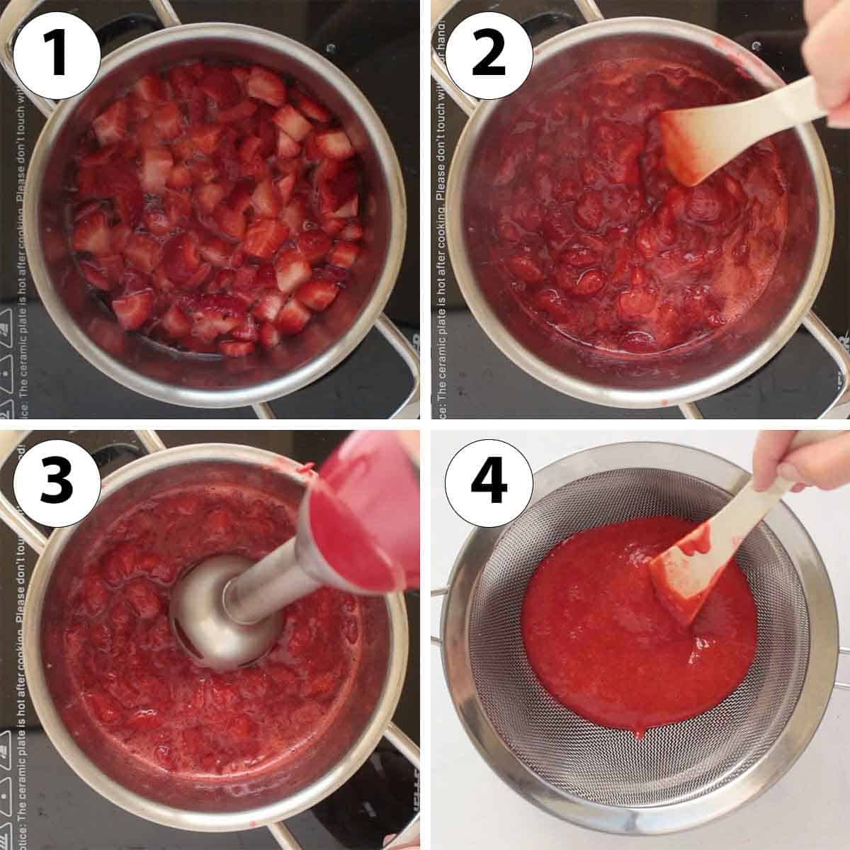 Process Shot Collage: making the strawberry coulis.