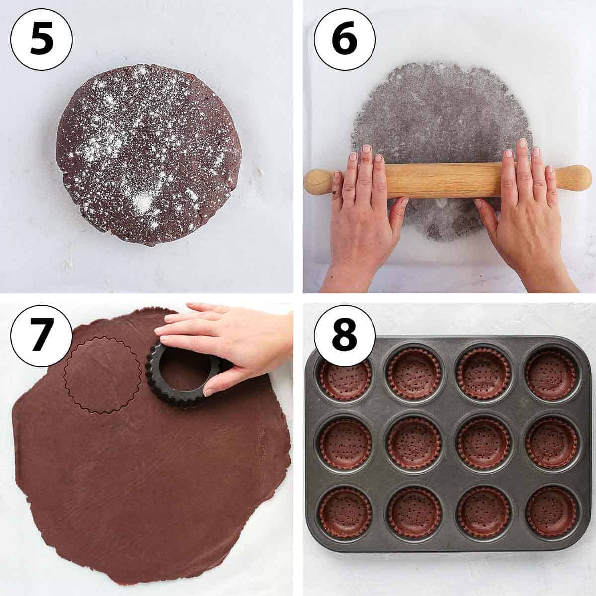 Process Shot Collage: rolling the pastry and lining the muffin pan with them.