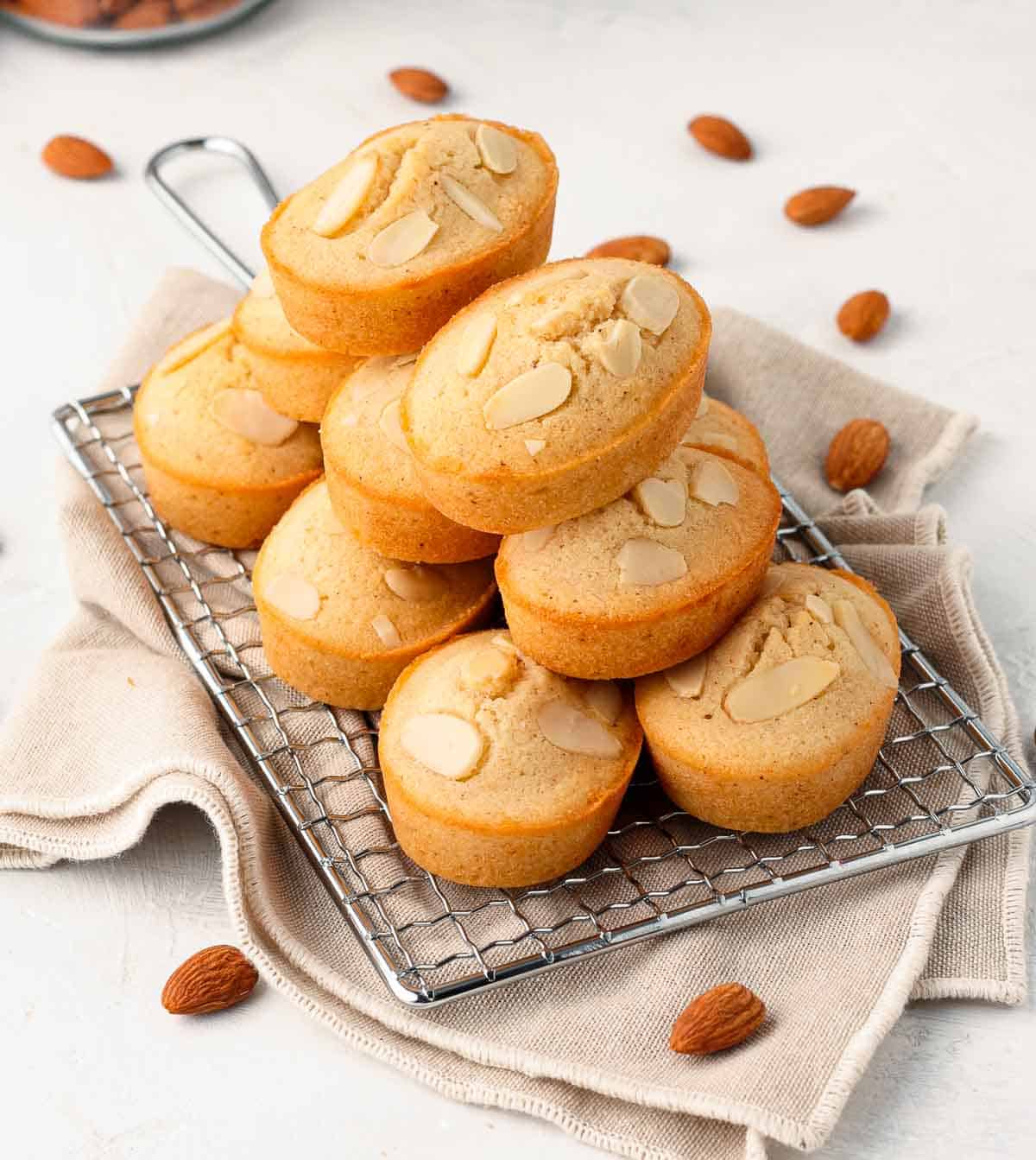 Stack of Financiers on a cooling rack.