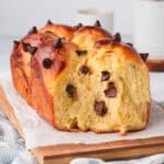 Crumb shot of the brioche with melted chocolate chips.