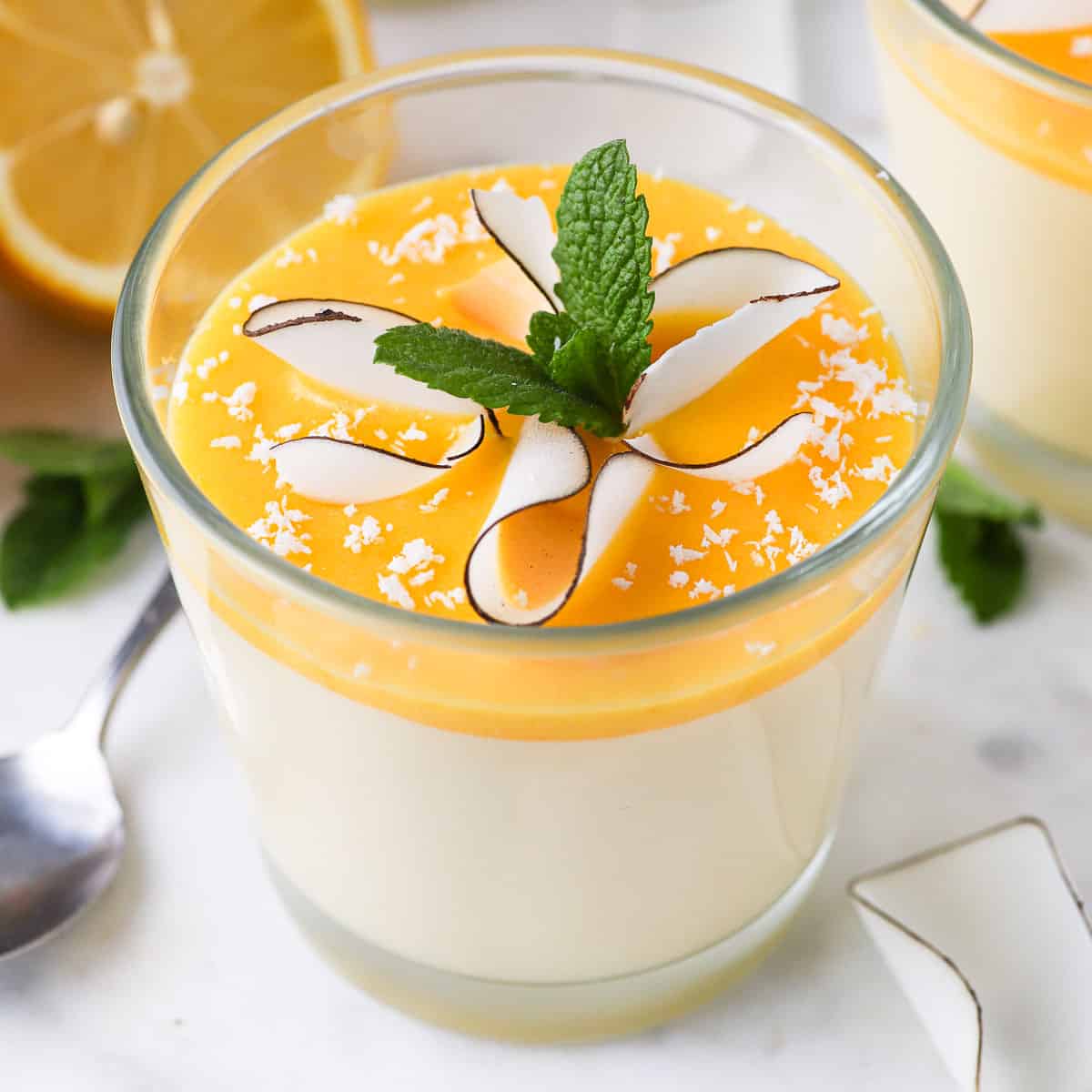 Close up on the Lemon Mousse in a glass cup.