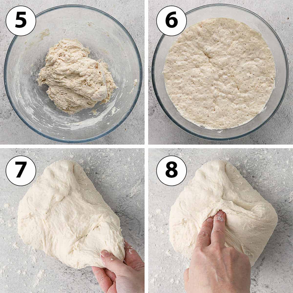 Process Shot Collage: kneading, proofing and shaping the dough.