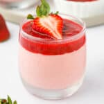 Close up on the strawberry mousse in a glass.