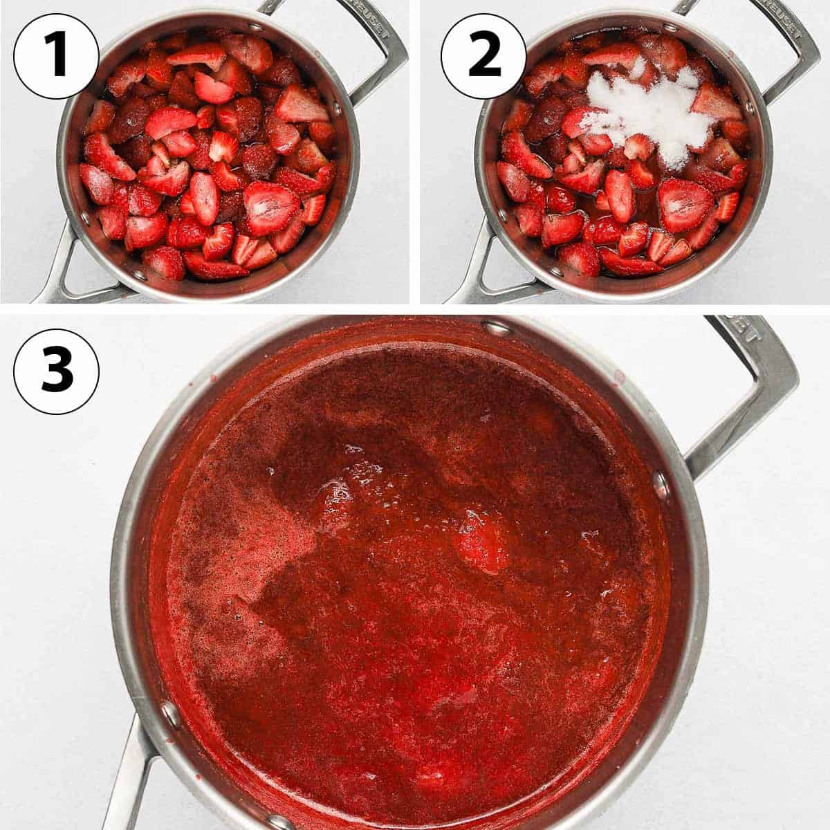 Process Shot Collage: cooking the compote in a saucepan.
