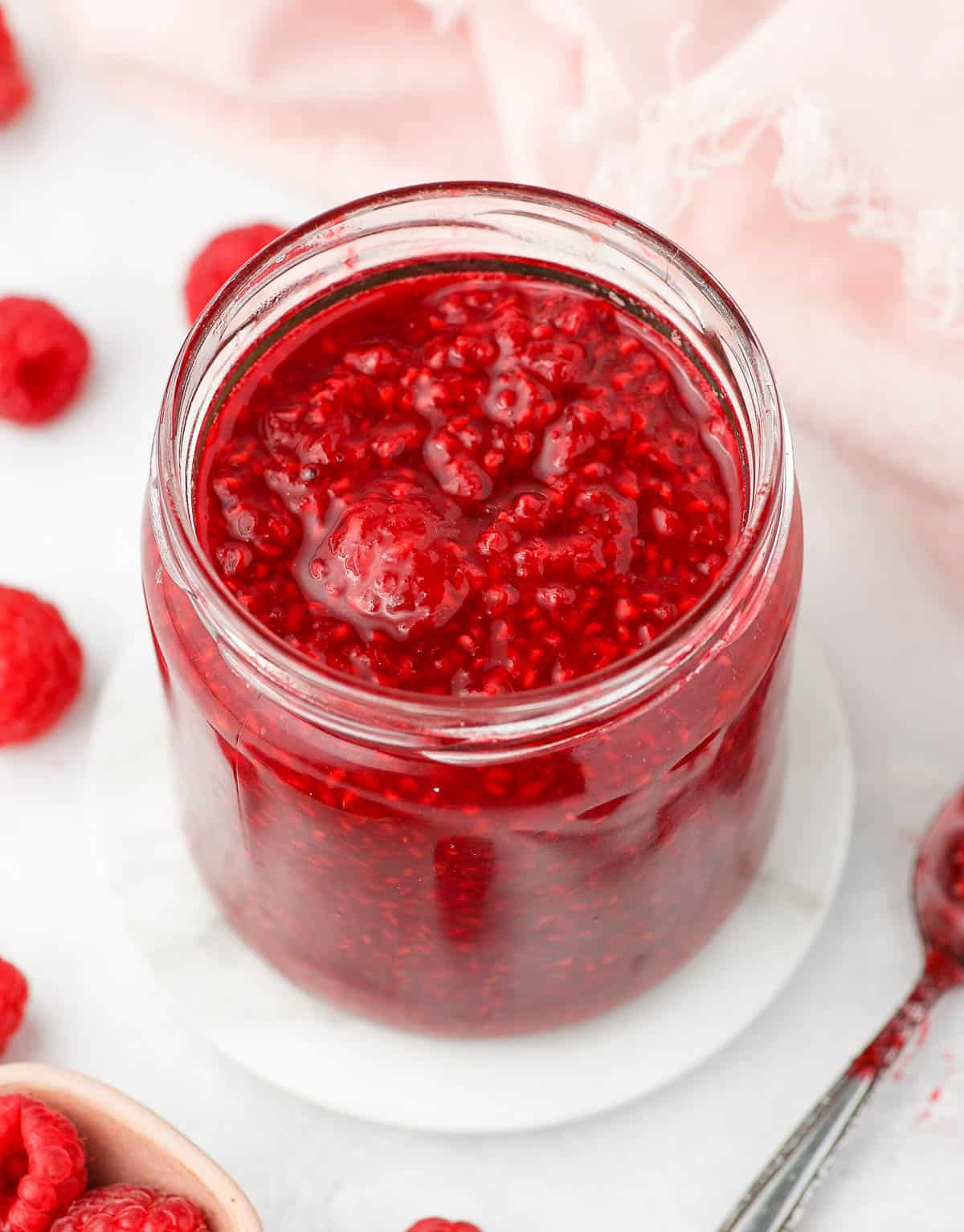 Cooled down compote in a glass jar.