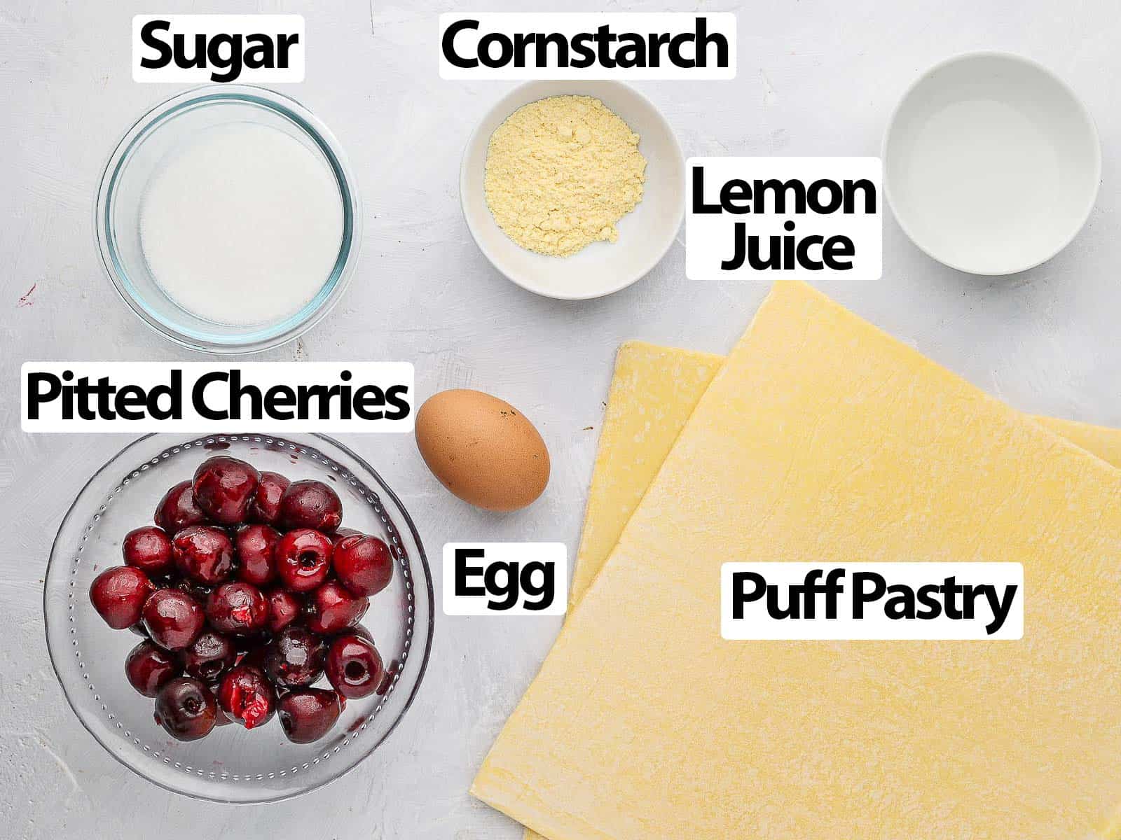 Ingredients on a white surface.