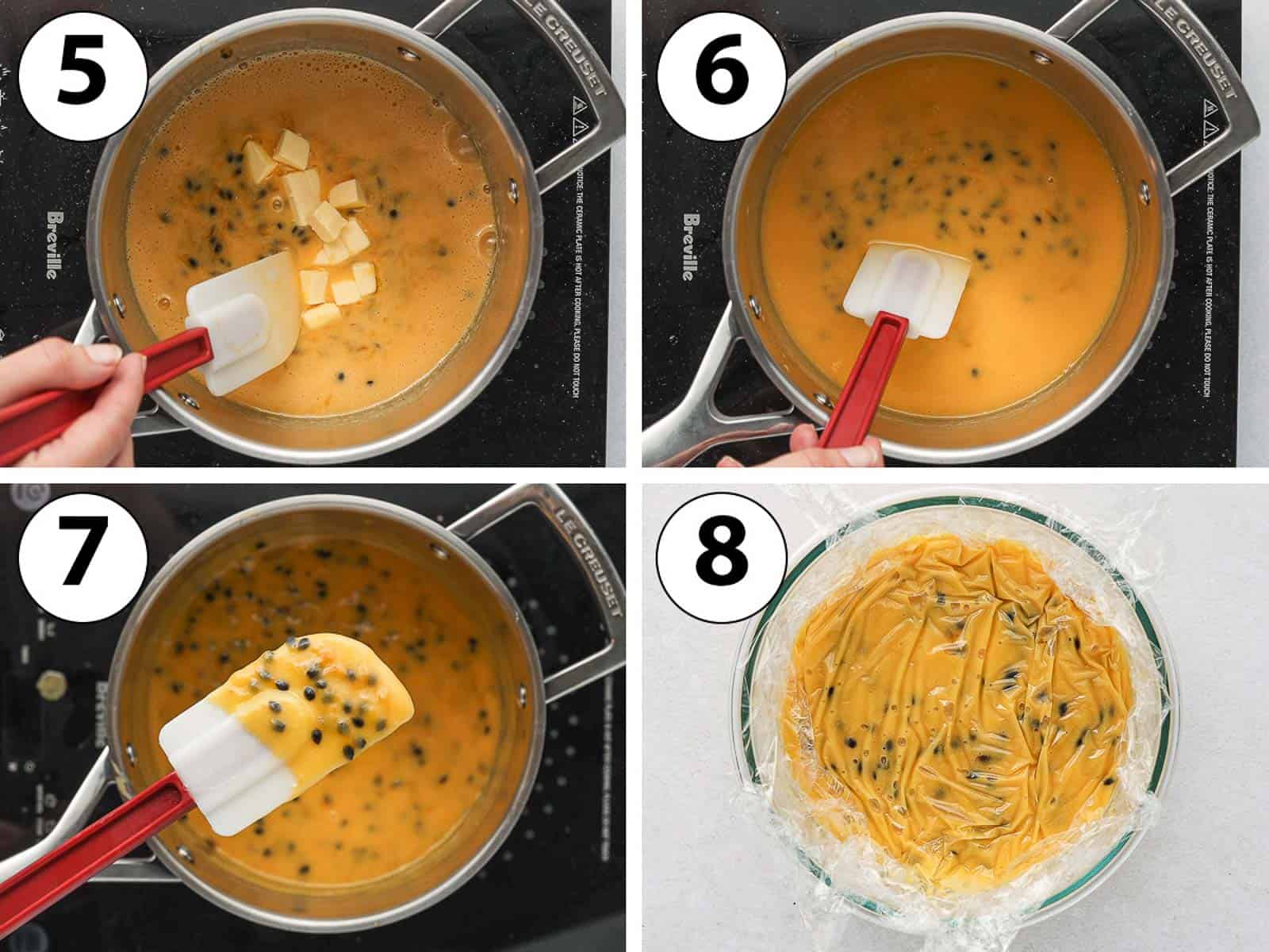 Process Shot Collage: adding the butter and cooking the curd.