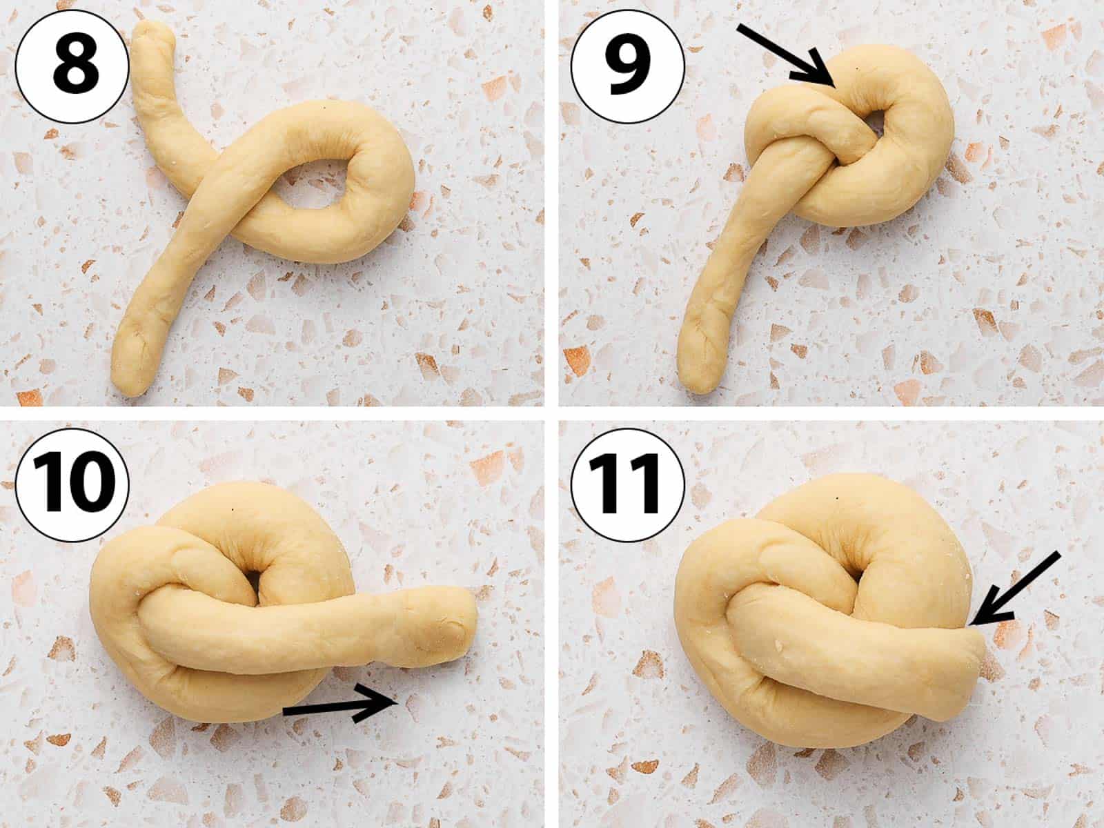 Process Shot Collage: how to shape a challah roll step by step.