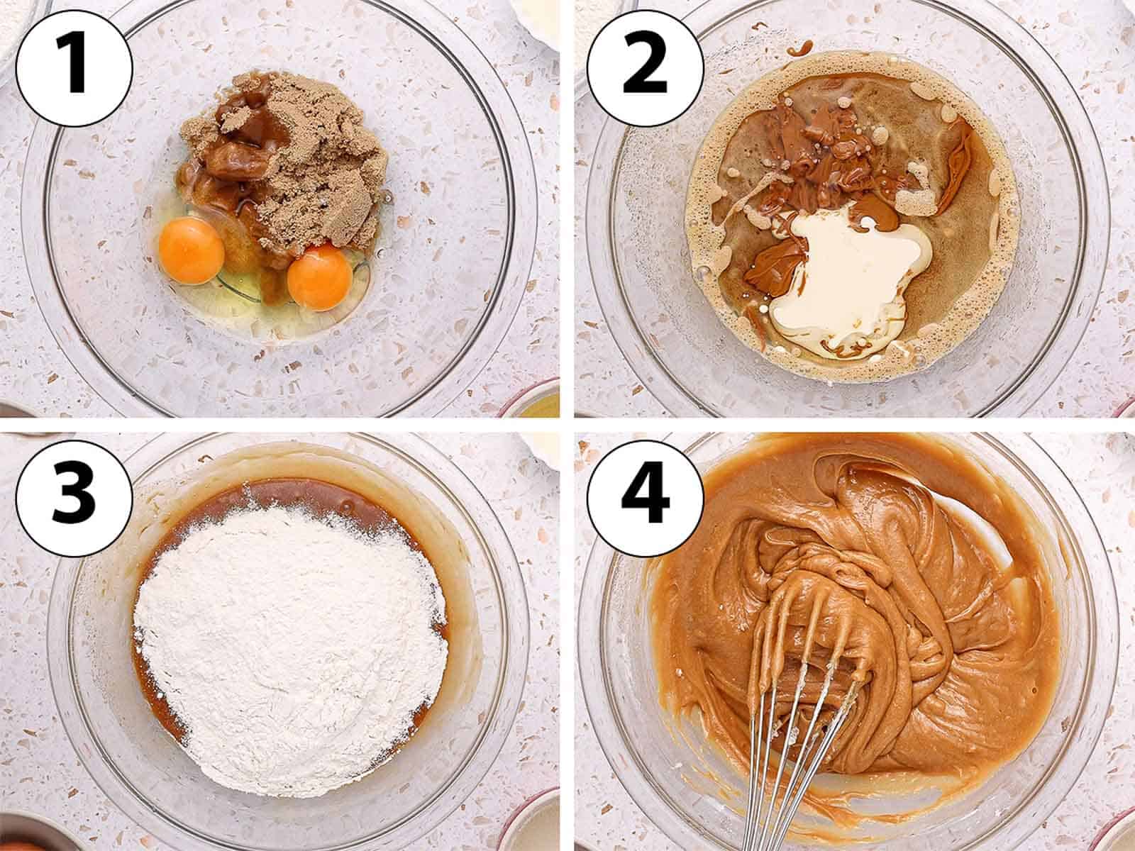 Process Shot Collage: mixing the ingredients to make the cupcake sponge base.
