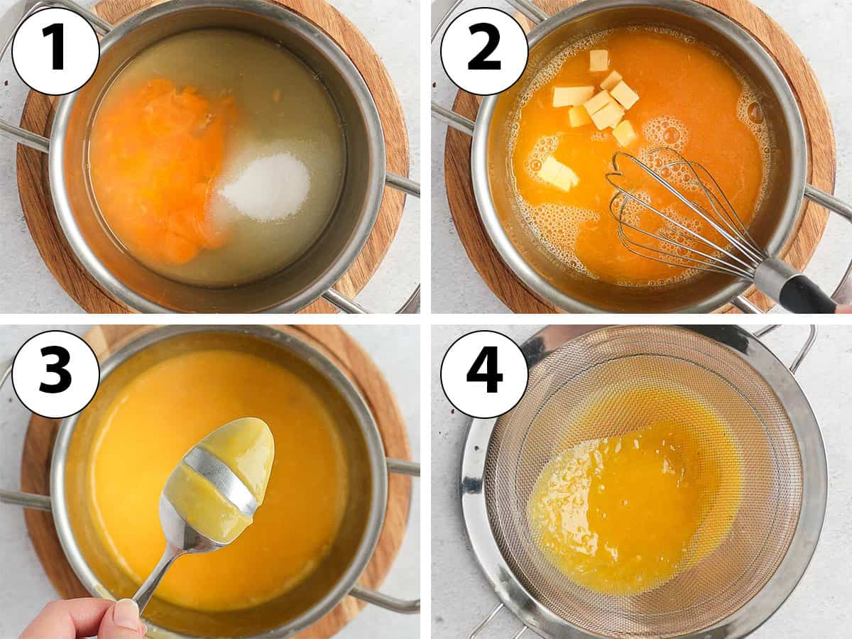 Process Shot Collage: cooking the lemon curd in a small saucepan.