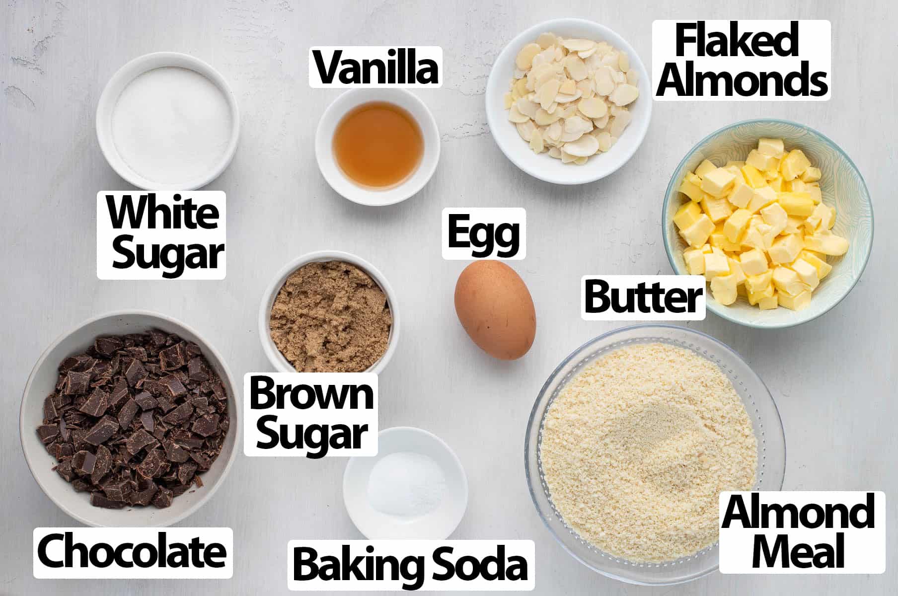 Ingredients over a white surface.