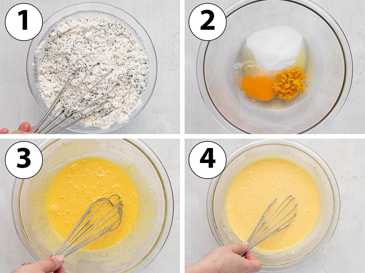 Process Shot Collage: mixing the dry ingredients then the wet ingredients in a separate bowl.