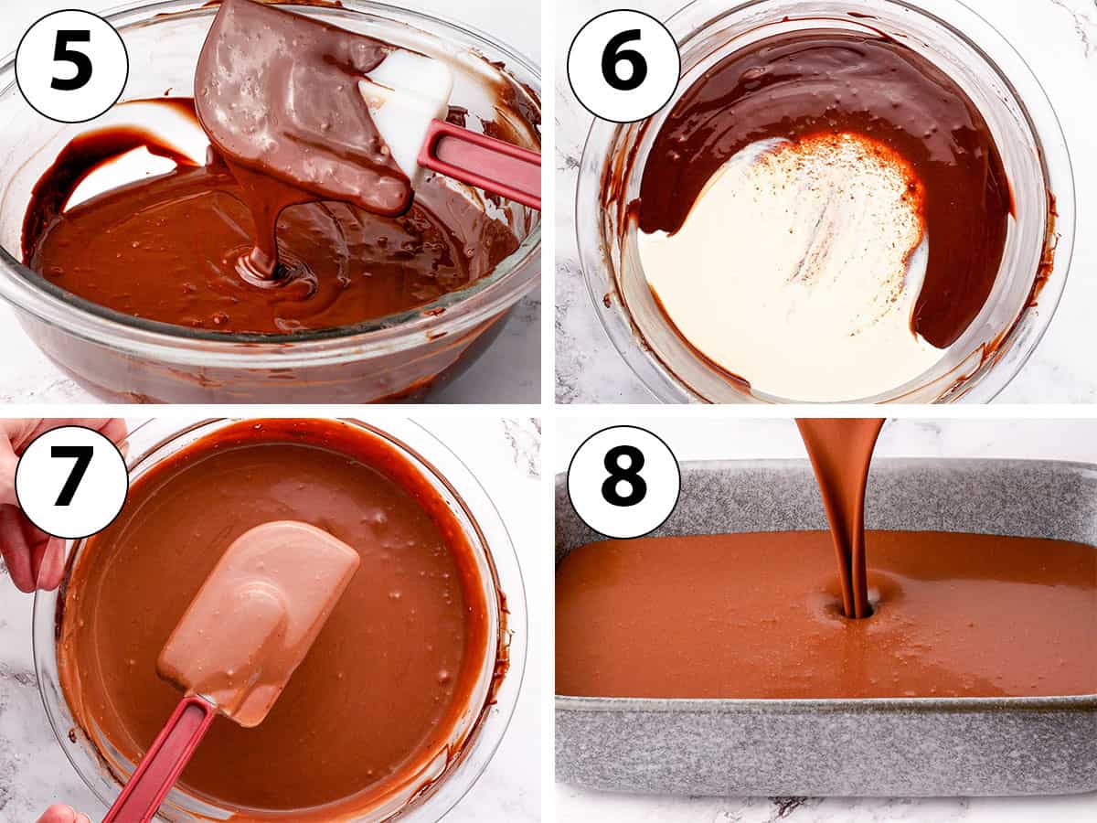 Process Shot Collage: melting the chocolate and adding the cold cream until smooth.