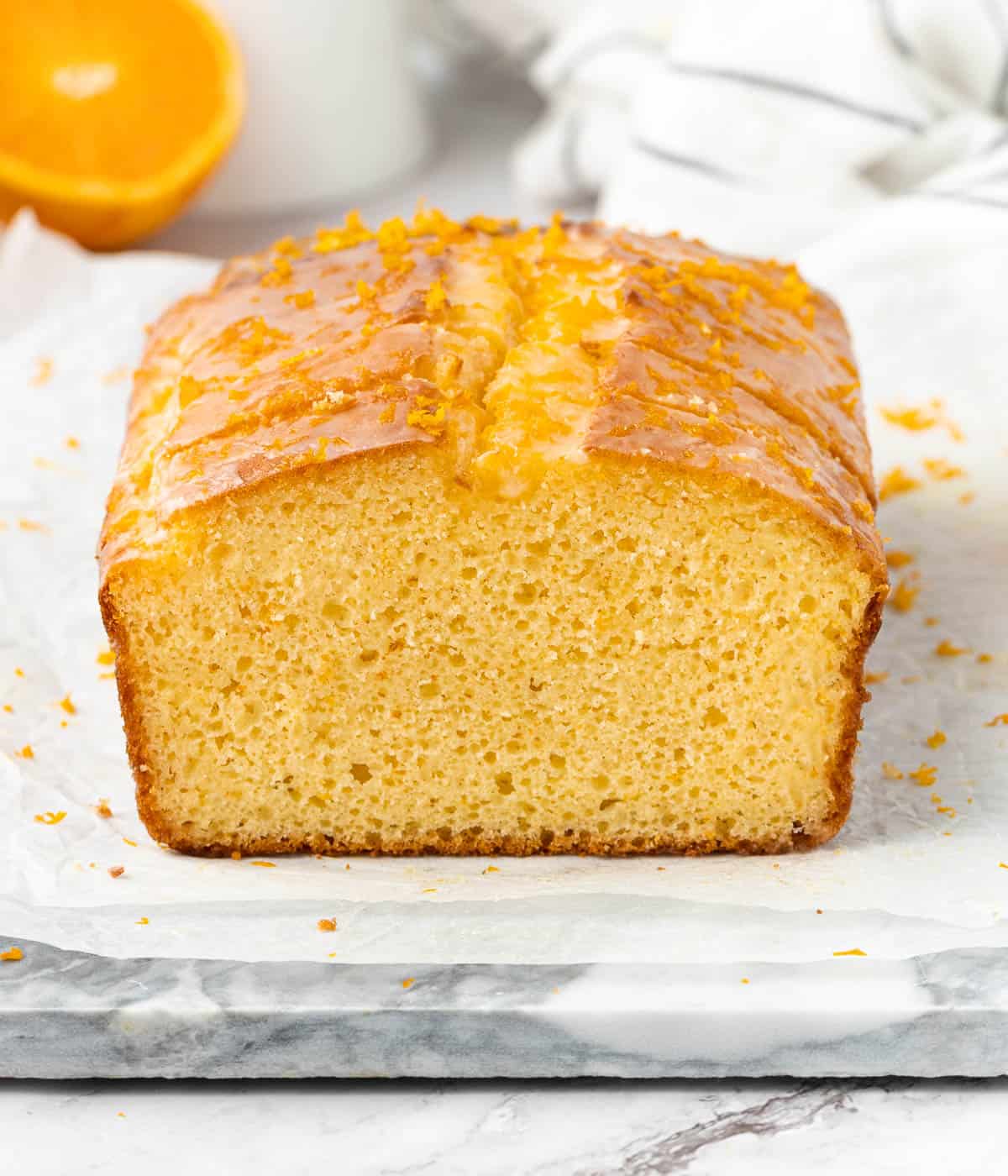 Head on view of the cake crumb.