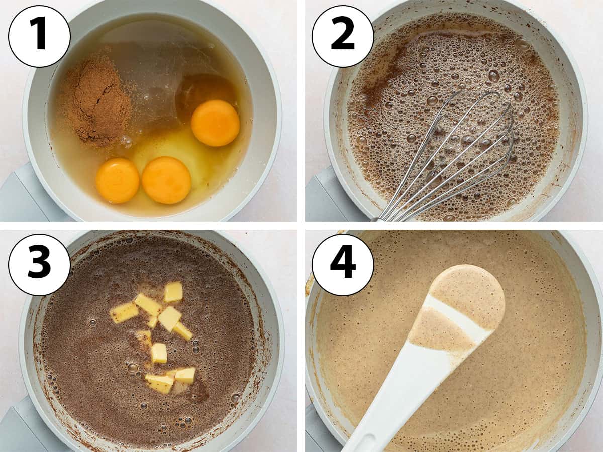 Process Shot Collage: combining the ingredients in a saucepan and cooking the curd until thick.