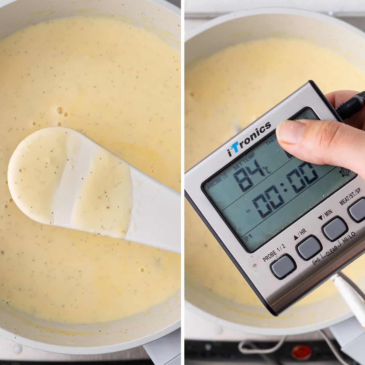 How to know the custard is cooked: coating method and with thermometer.