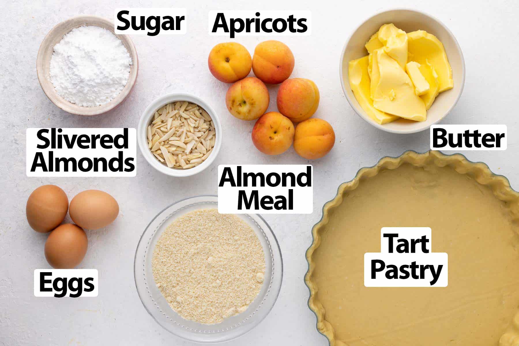 Ingredients laid on a white surface.