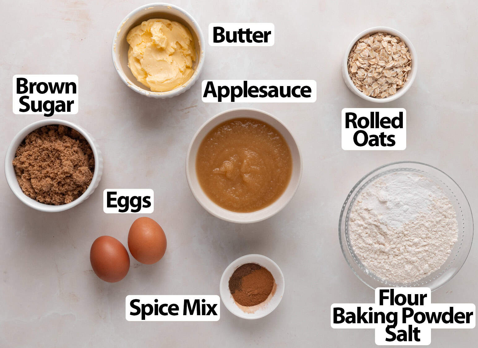 Ingredients laid on light beige surface.